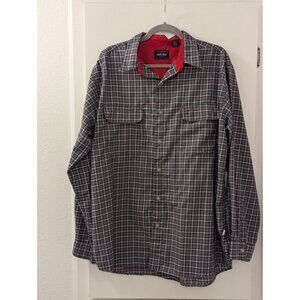 Y2K Anchor Blue Mens Plaid Button-Up Long Sleeve Shirt L Red/Black/Gray
